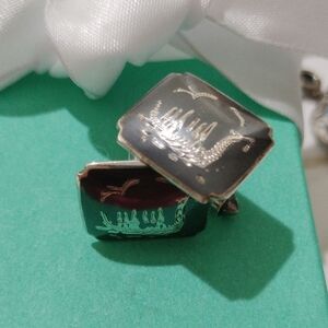 Vintage Siam Sterling Silver Dragon Boat Cufflinks Thailand Royal Barges